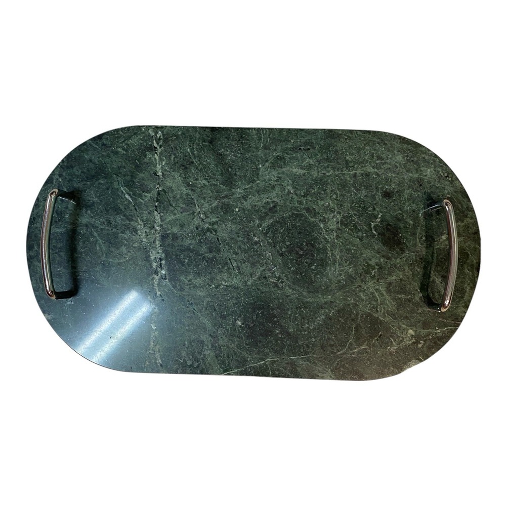 Vintage Studio Nova Green Marble Stone Serving Tray Chrome Handles Taiwan